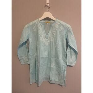 Roberta Roller Rabbit Floral Tunic Crochet Lace White Blue Blouse Dress Kids Six